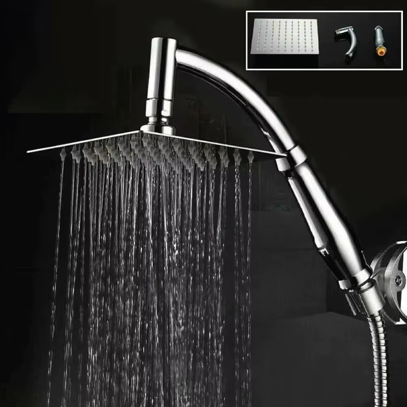 Pommeau de douche à haute pression en acier inoxydable, extension de pommeau de douche carré, grande extension incurvée, jet supérieur haute pression