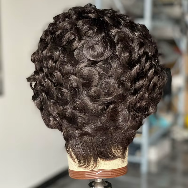 12A Pixie bouclés 13x4 dentelle frontale couleur naturelle 4 pouces perruque de cheveux humains brésilien Remy