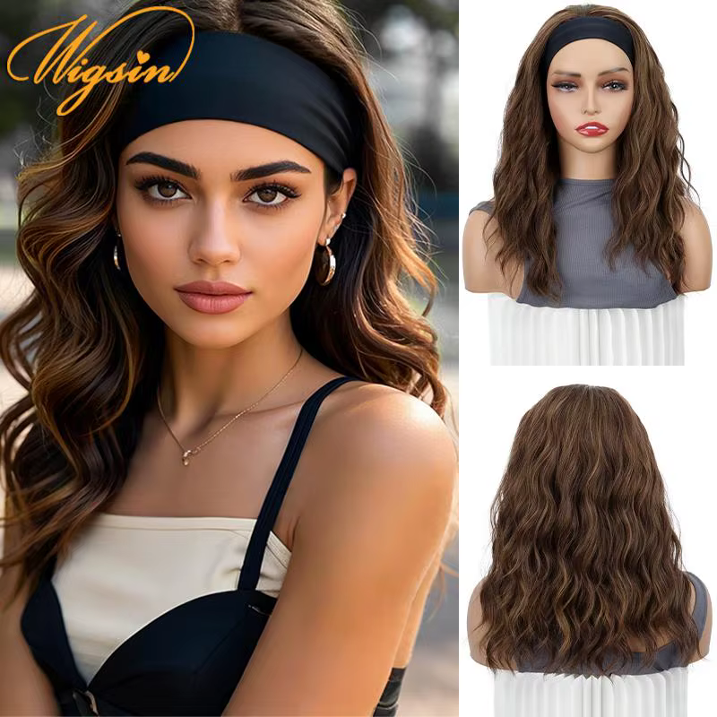 WIGSIN 16 pouces synthétique bandeau court vague d'eau perruque de cheveux bouclés pour les femmes respirant
