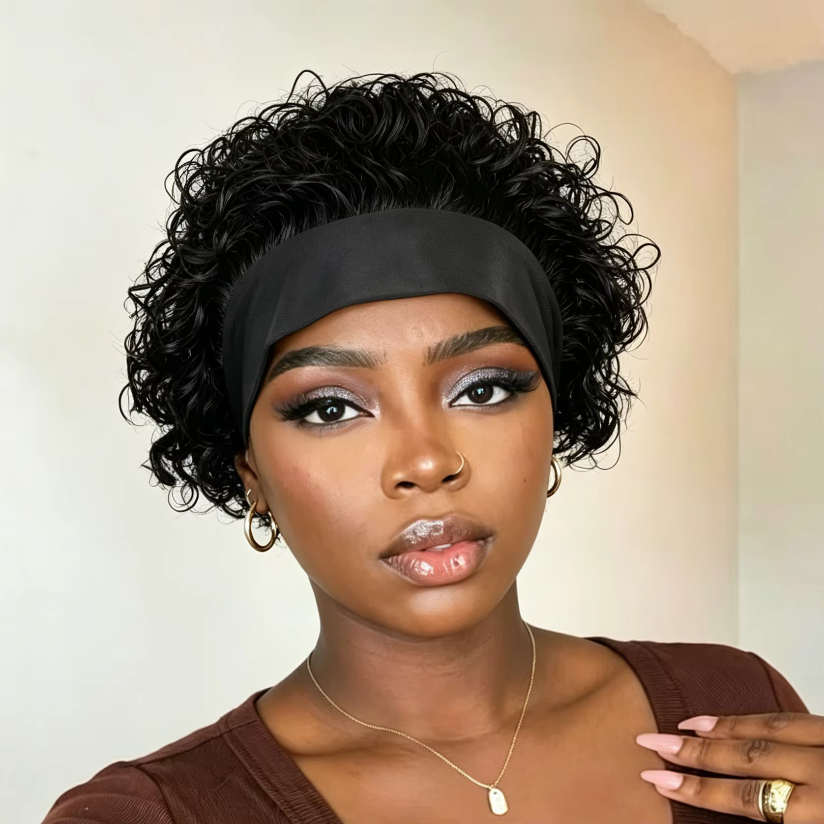 Perruque bandeau en cheveux humains pour femme