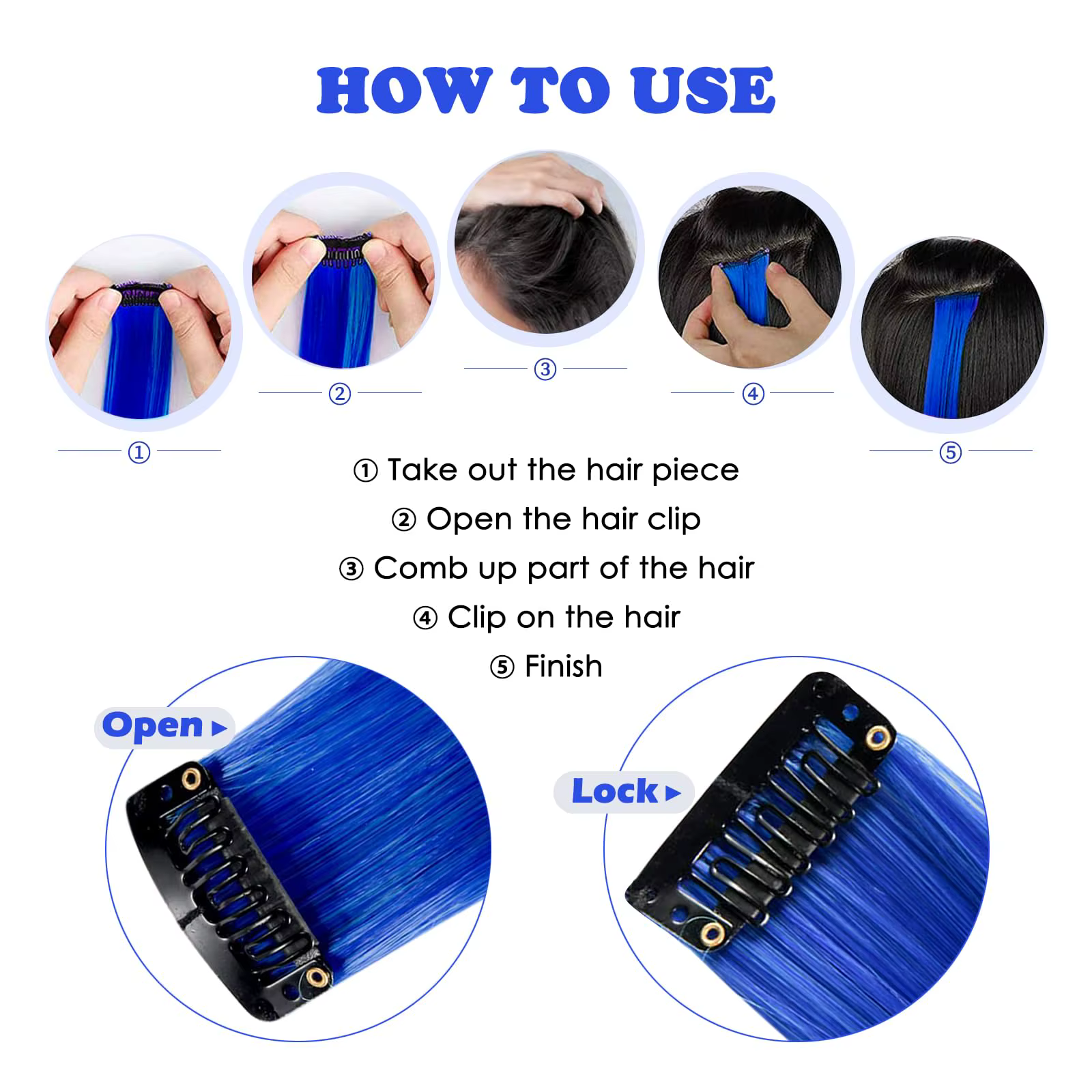 Extensions de cheveux bleus à clips