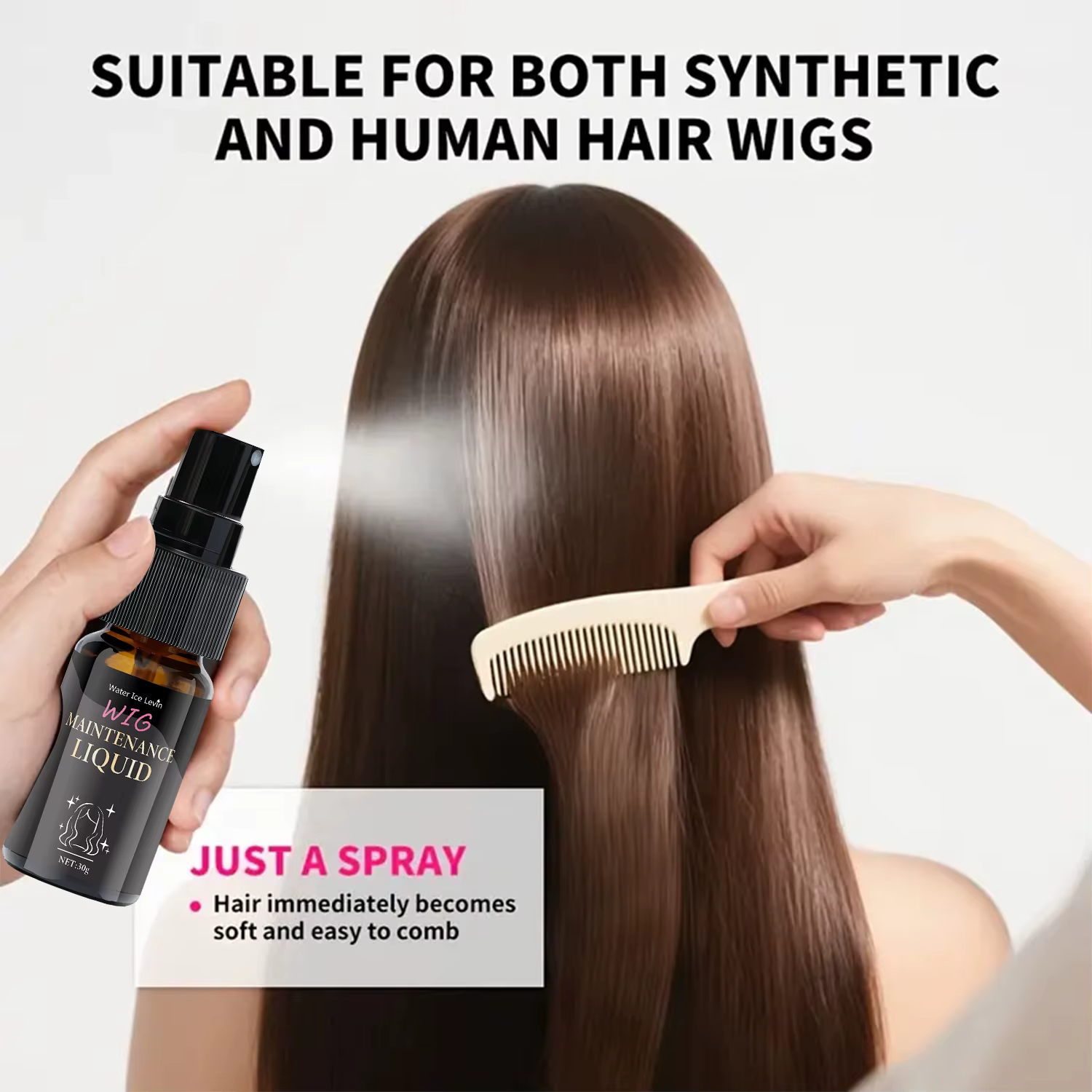 Spray démêlant pour perruque sans rinçage Water Ice Levin – Entretien et lissage instantanés pour perruques sans