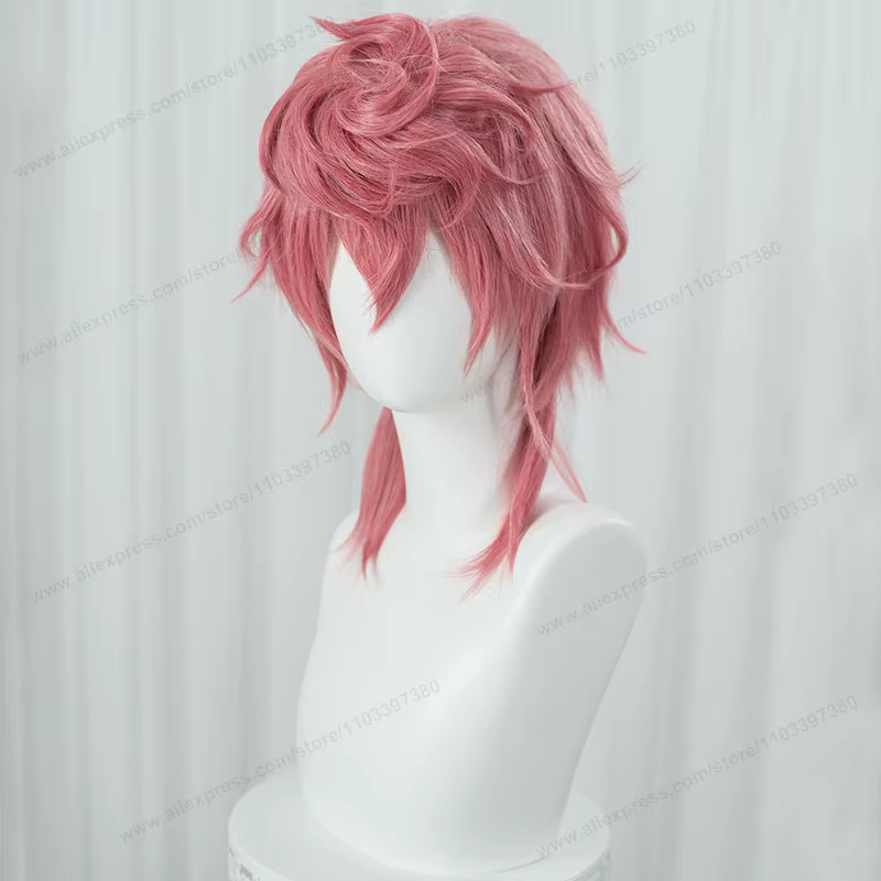 Anime Trish Una Cosplay perruque 40 cm rose femmes cheveux résistant à la chaleur perruques synthétiques + bonnet