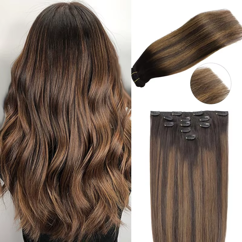 Extensions de cheveux humains lisses à clips
