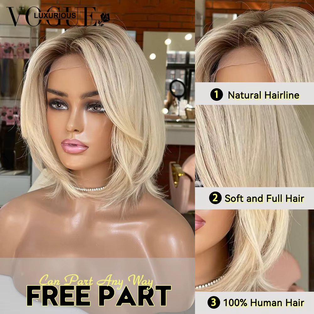 LUX VOGUE crépuscule sable or Balayage couleur 100% perruque de cheveux humains couche 260% densité Salon qualité 13x6