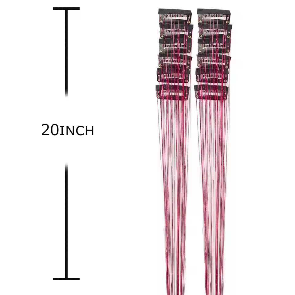 12 pièces cheveux synthétiques Tinsel 20 pouces pince en paillettes