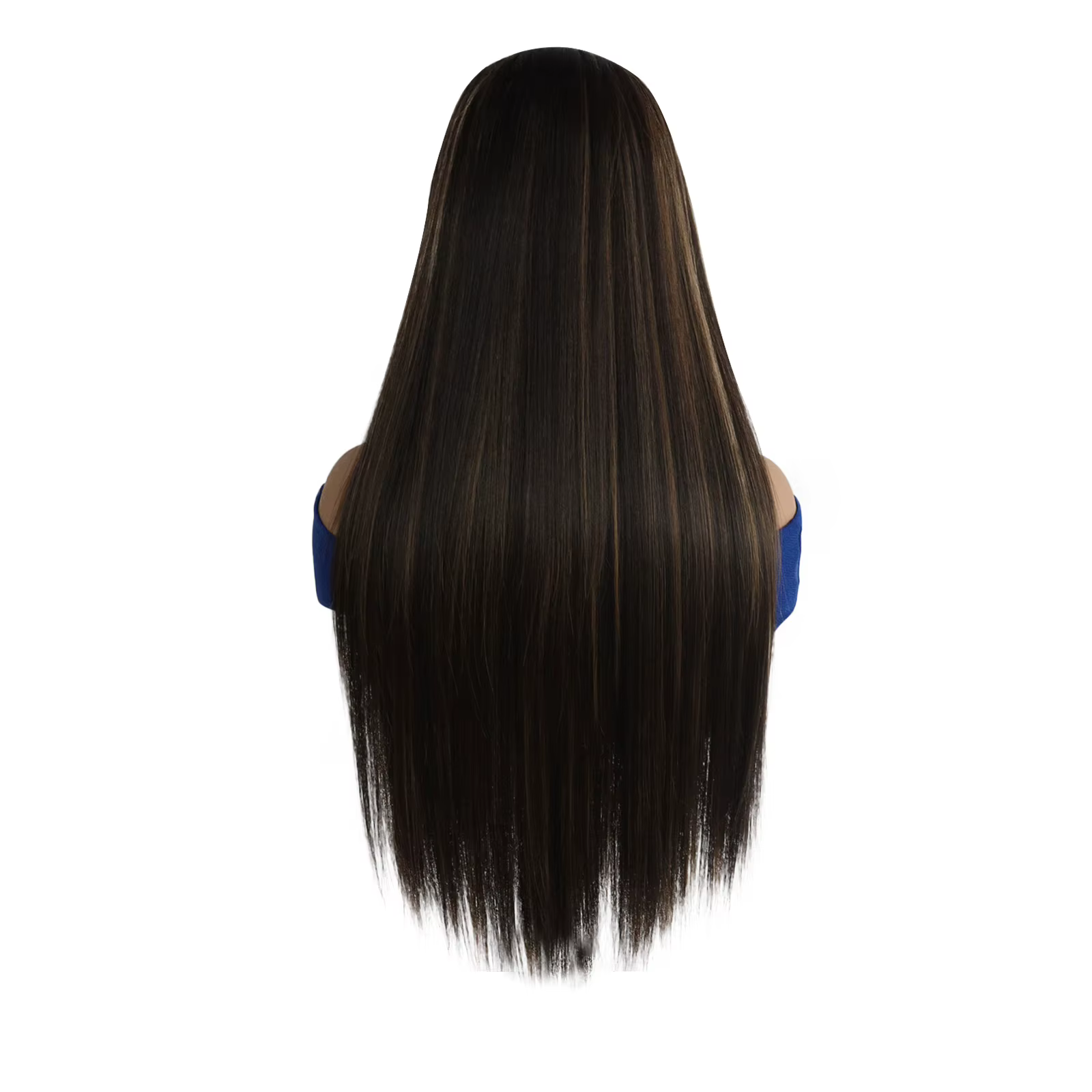  Perruque synthétique lisse avec mèches blondes et brunes