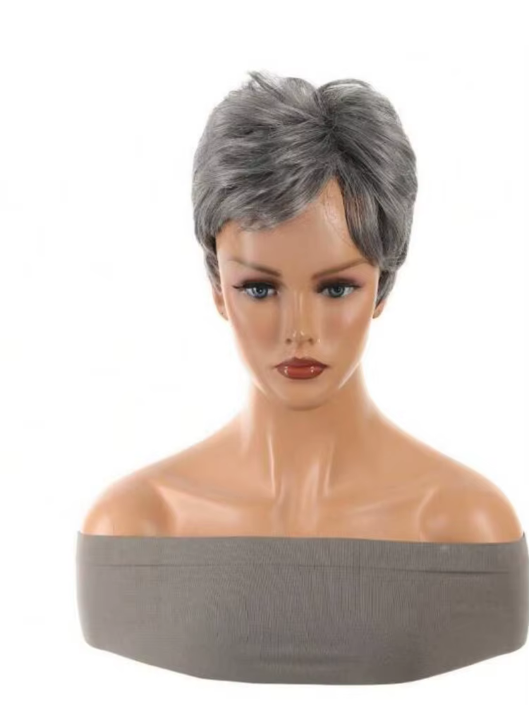 Perruques synthétiques courtes grises pour femmes de plus de 60 ans