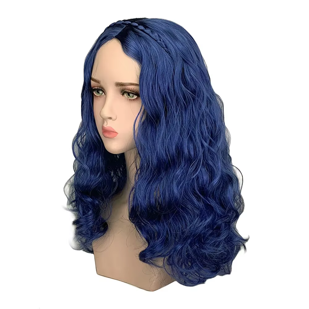 Perruque synthétique longue ondulée bleue Anime Descendants 2 Evie
