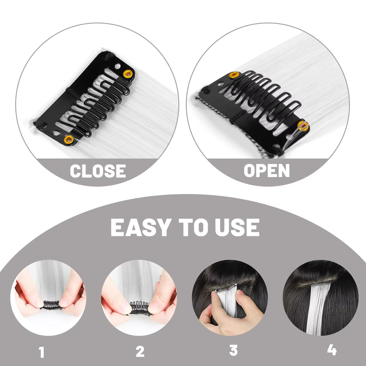 Extensions de cheveux synthétiques colorées à clips