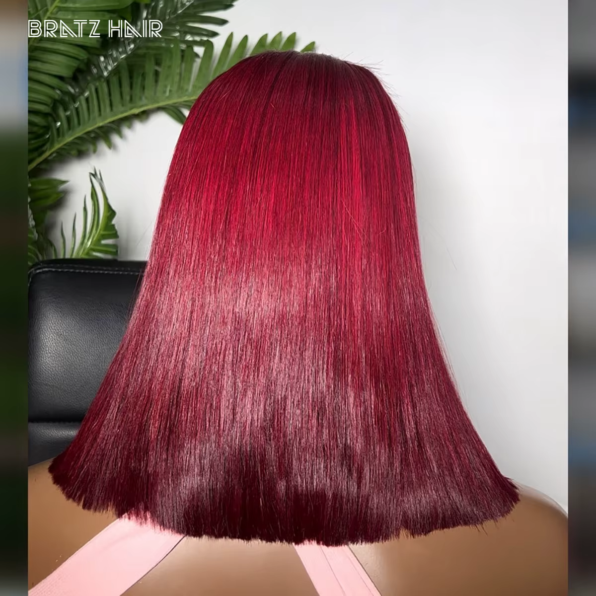 Perruque Bob sans colle 99j bordeaux en cheveux humains 4x4 5x5 couleur vin pour femme