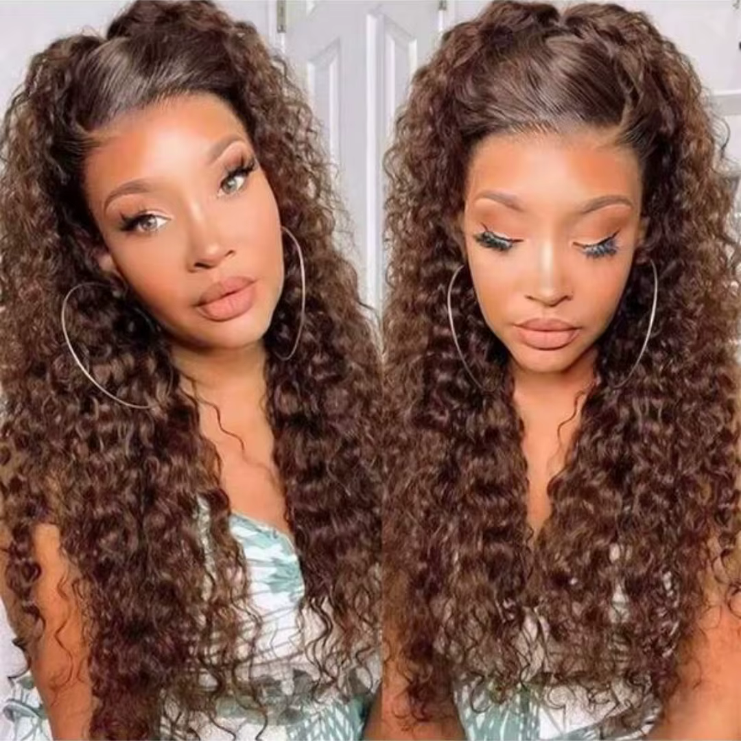 Perruques en cheveux humains brun chocolat 13x4
