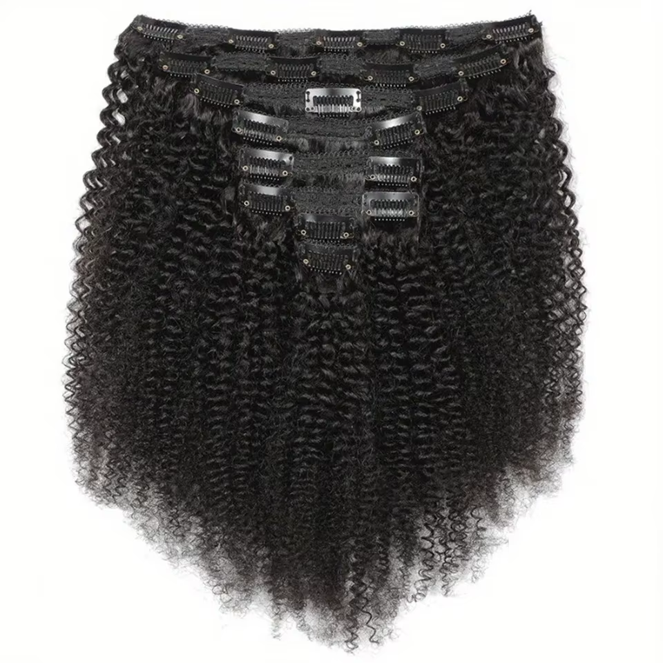 Extensions de cheveux humains bouclés afro crépus à clipser