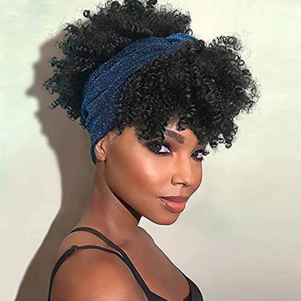 Perruque bandeau faite à la Machine de cheveux humains Remy avec des perruques Afro bouclées