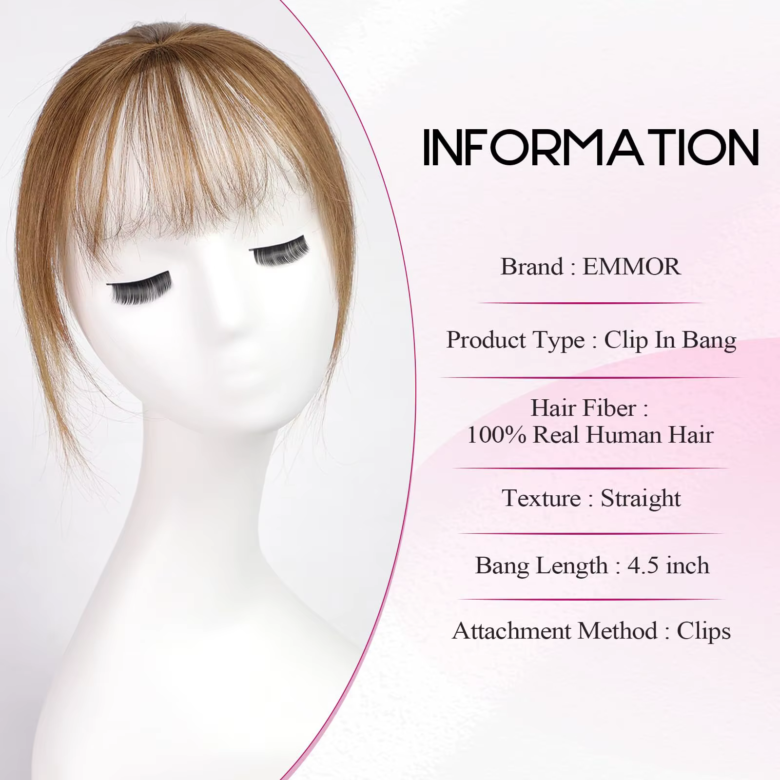 Frange de cheveux 100% humains marron pour femmes