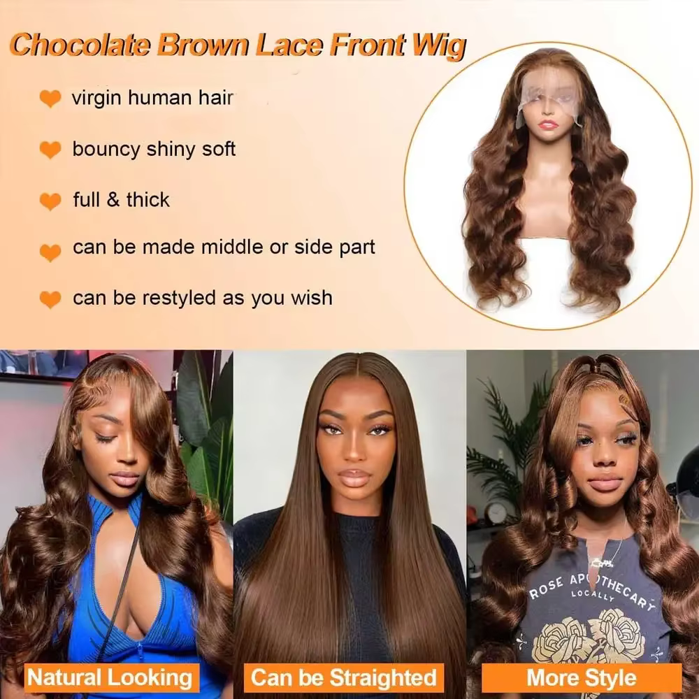 30 40 pouces chocolat brun vague de corps perruques de cheveux humains 13X4 HD dentelle frontale perruques pour les femmes coloré humide et ondulé dentelle avant perruque