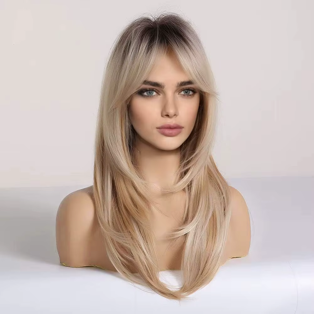 Perruques synthétiques longues blondes dorées pour femmes