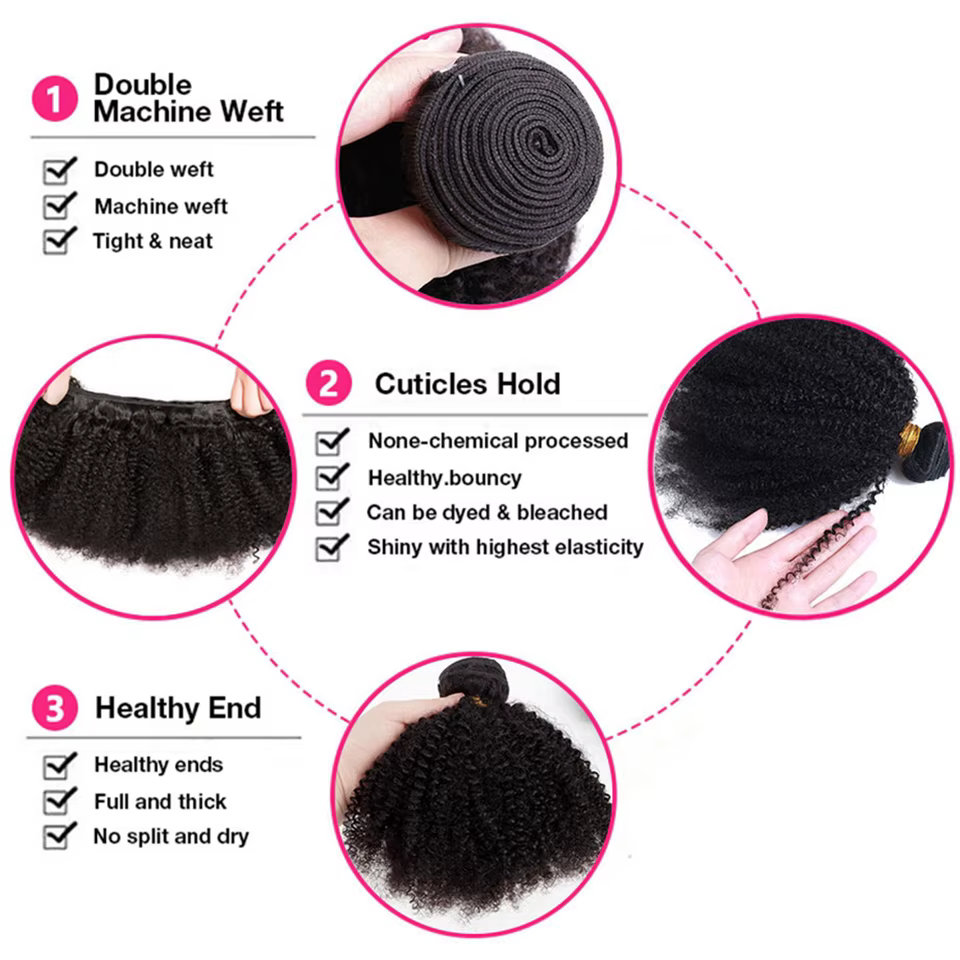 Extensions de Cheveux Humains Afro Crépus Bouclés
