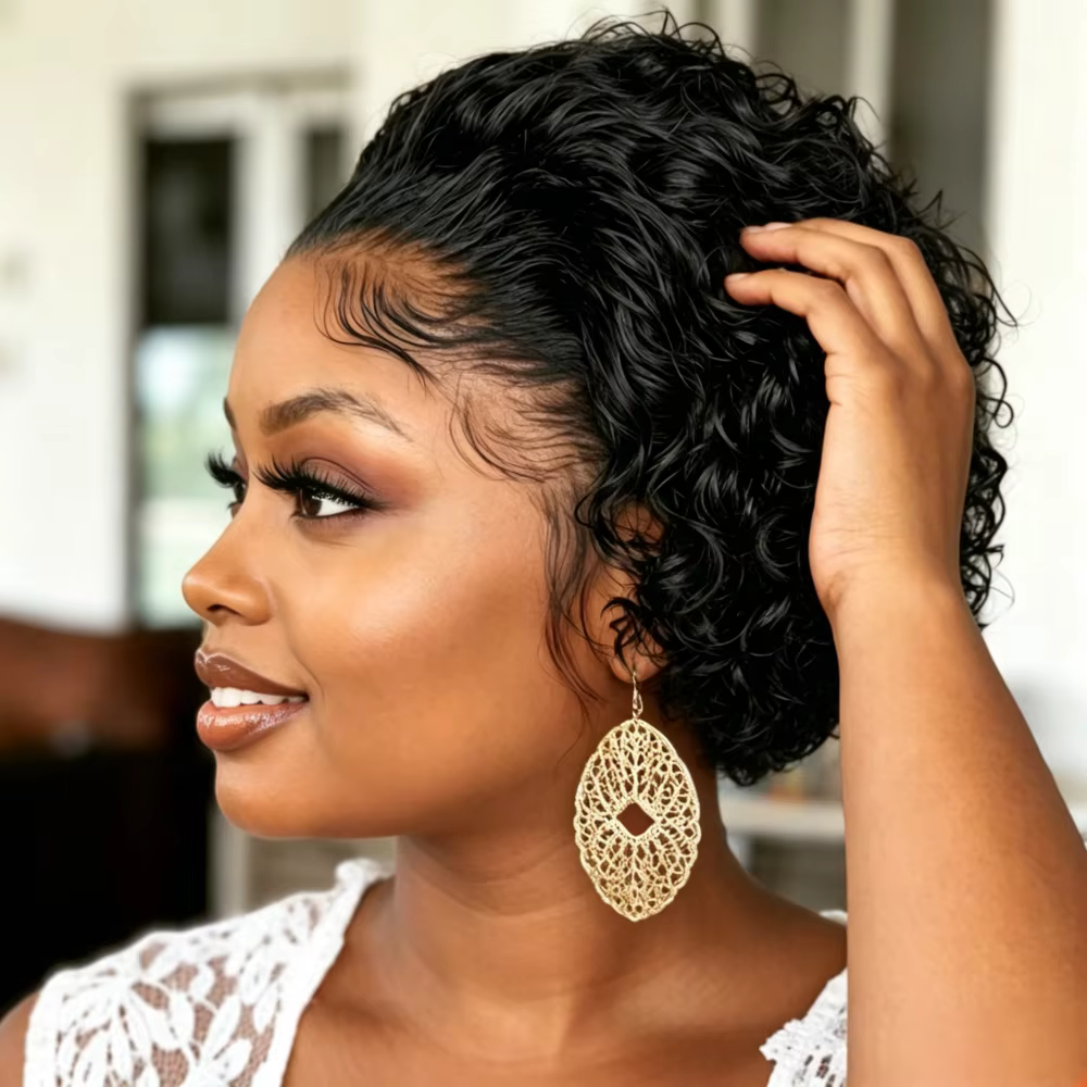 Perruques Courtes Bouclées Pixie Cut 13x1 Lace Front en Cheveux Humains pour Femmes