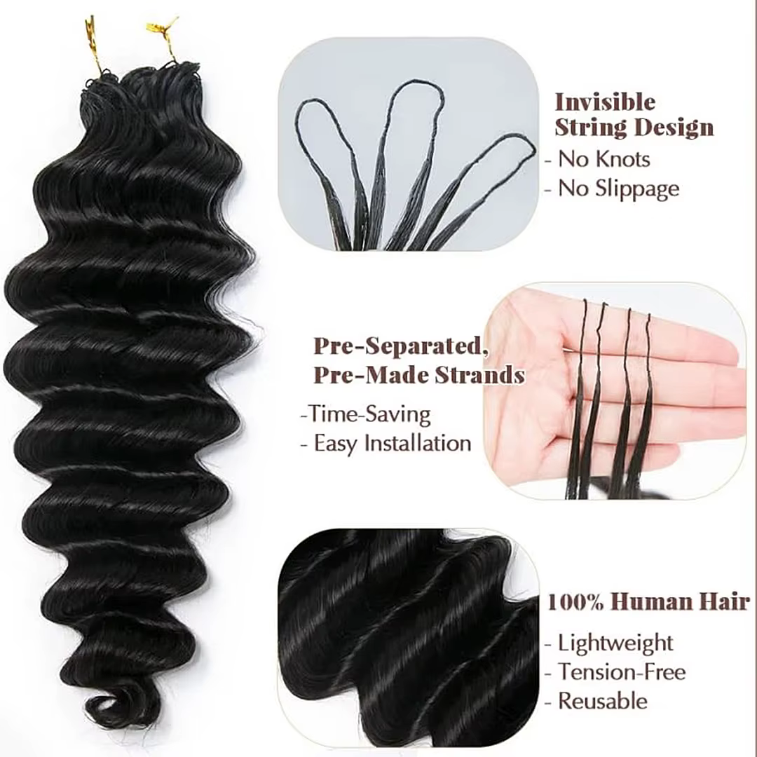 Extensions de cheveux au crochet sans nœuds pré-séparées Deep Wave