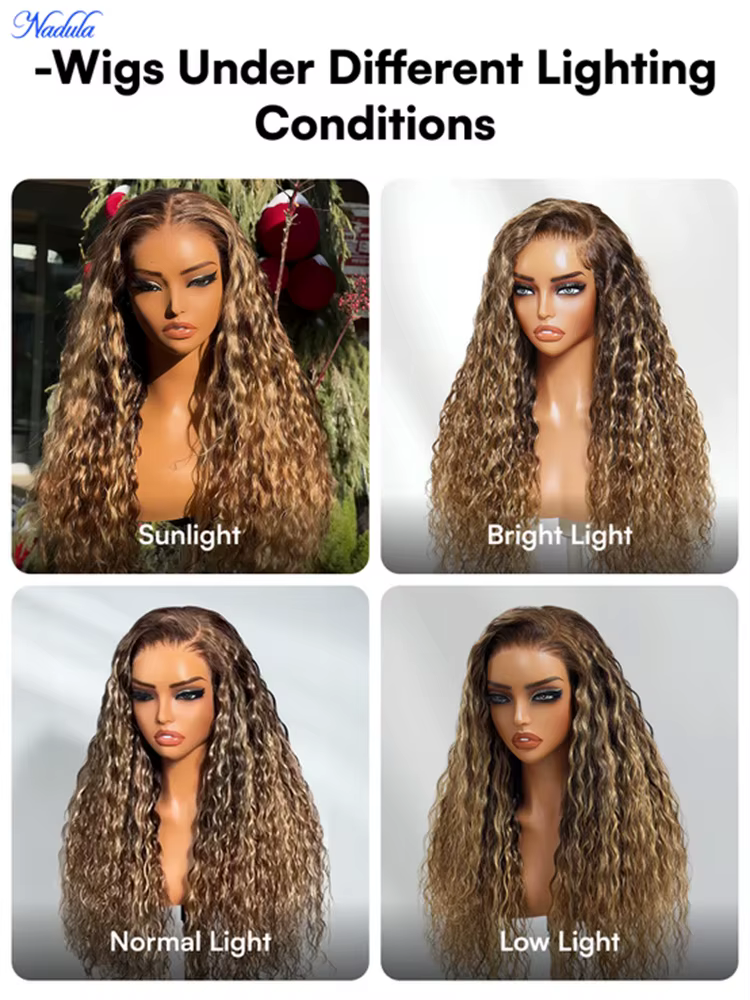 Nadula 13x4 Pré-Assemblé ™ Perruque Lace Frontale Cheveux Humains Blondes avec Mèches Ondulées Effet Vague Pré-coupée