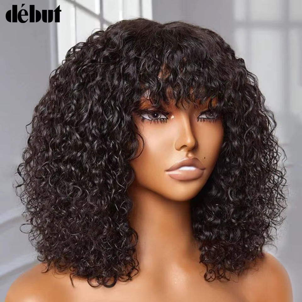 Perruque Brésilienne Naturelle avec Frange pour Femme