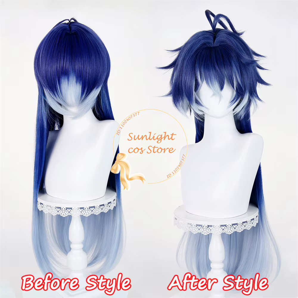 Flins Cosplay perruque 85 cm bleu dégradé perruques résistant à la chaleur cheveux synthétiques Kiryl Chudomirovich