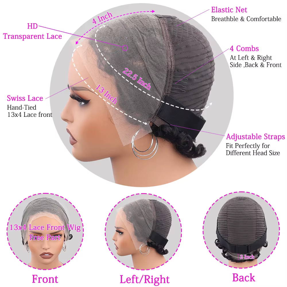 Perruque Courte Bouclée Chic et Élégante en Cheveux Humains 100% Naturels