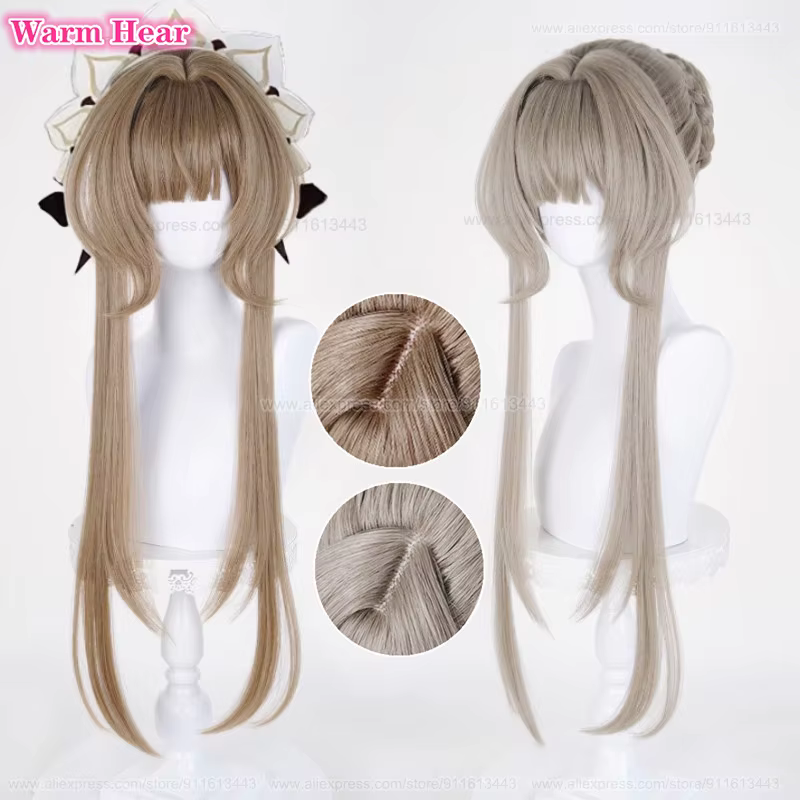 Nouveau! Jeu Sandrone longue 75 cm marron chaud avec chignon Cosplay Anime perruque Marionnette résistant à la chaleur cheveux synthétiques Halloween fête perruques