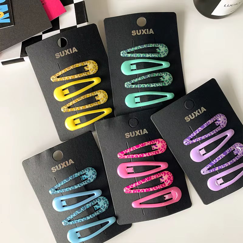 4 pièces mode imprimé léopard enfants fille pince à cheveux simplicité couleur bonbon Barrettes
