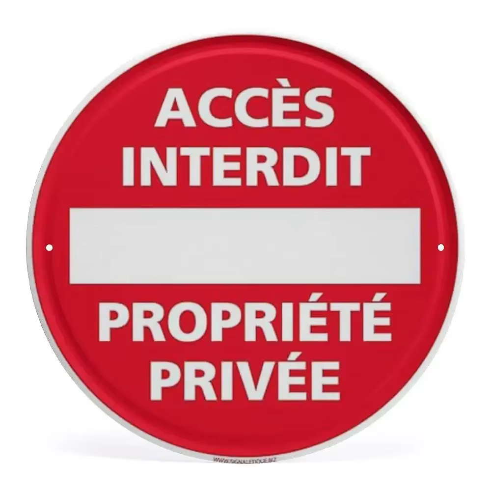 Ensemble de panneaux métalliques ronds en étain pour interdiction de stationnement et propriétés privées, style français et italien - "Parking Privé", "Interdiction de Stationner", "STOP K"