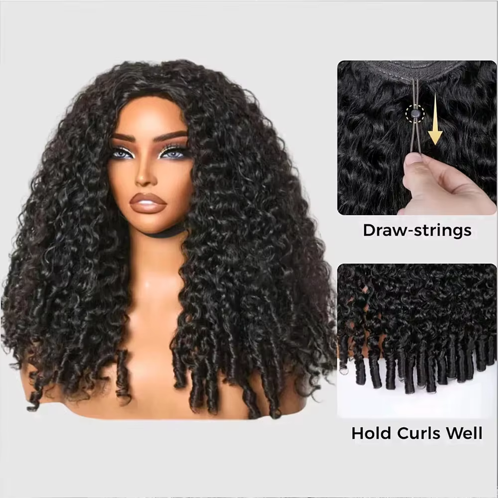 Demi-perruque sans colle birmane Pixi bouclée 100% cheveux humains Remy sans couture rabat