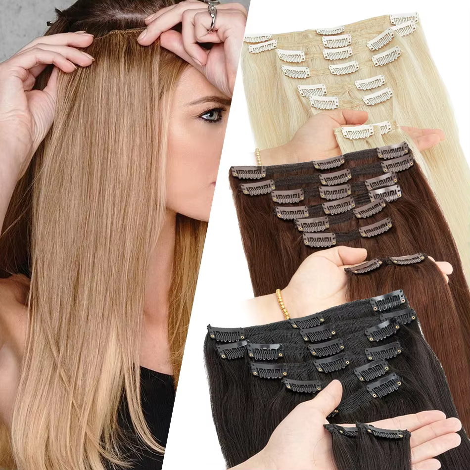 Extensions de cheveux naturels à clipser