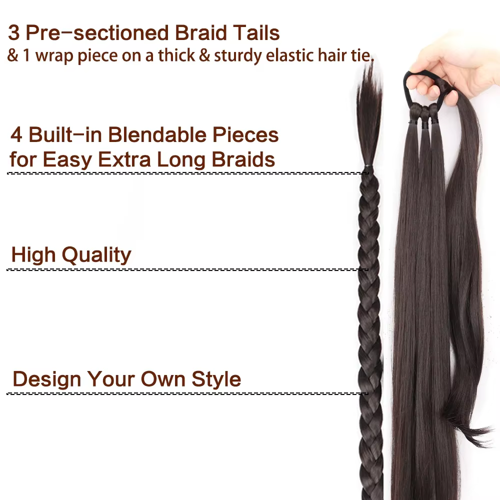 Extension de queue de cheval longue tresse avec cravate élastique enveloppement droit autour des Extensions de cheveux tressés postiche synthétique naturelle 30 pouces