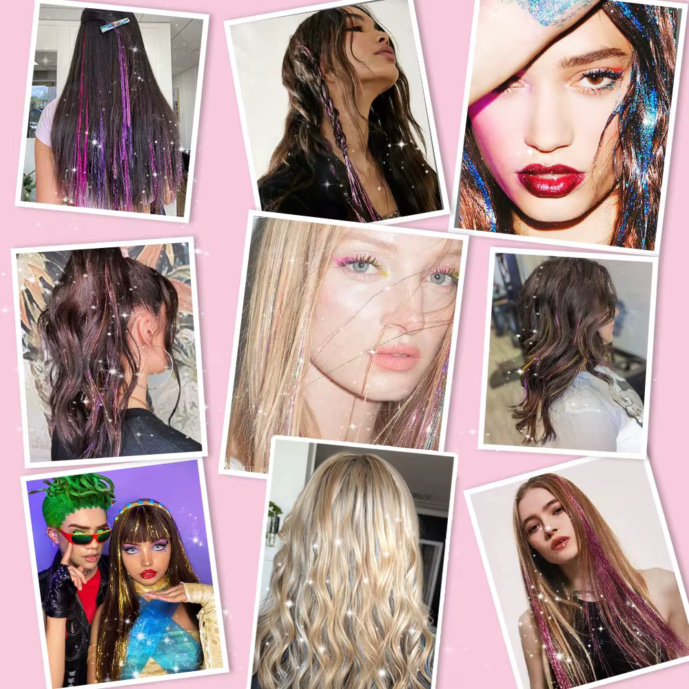 Kit de 12 mèches de cheveux scintillantes à clipser pour filles