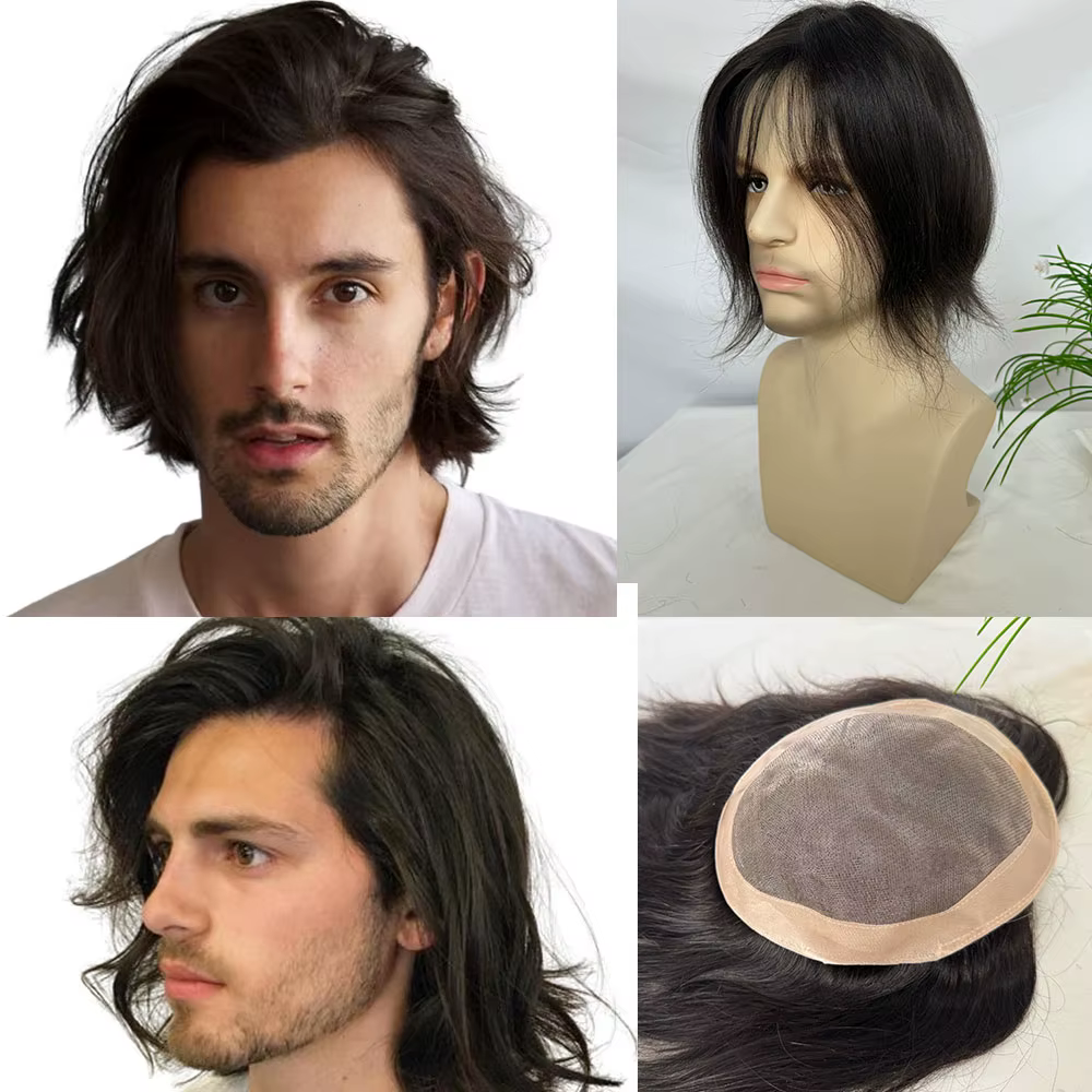 Perruque indienne en cheveux humains pour hommes