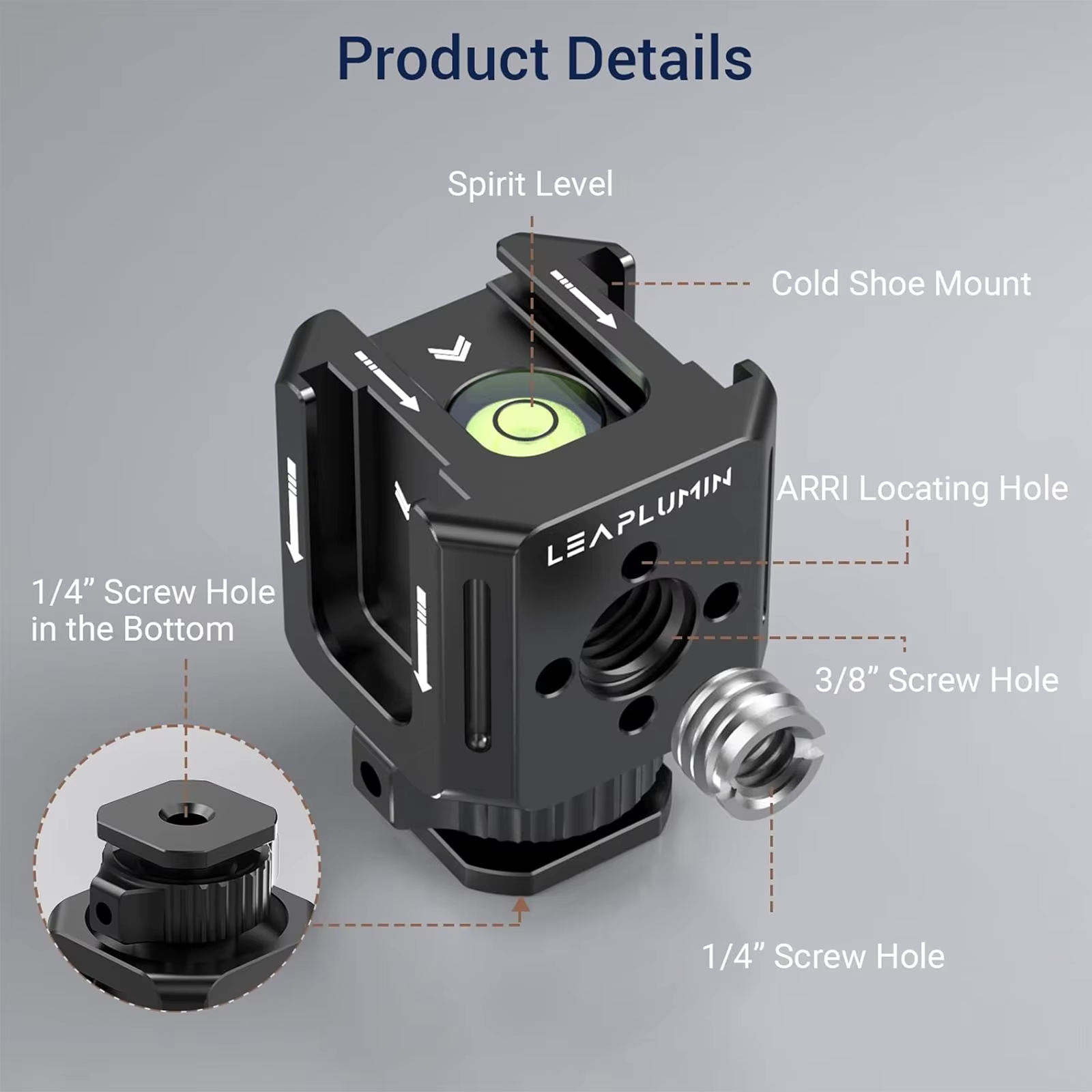 Adaptateur de montage de griffe triple froid, trou de vis 3/8 en effet à 1/4, extension de griffe en alliage d'aluminium, flash lumineux