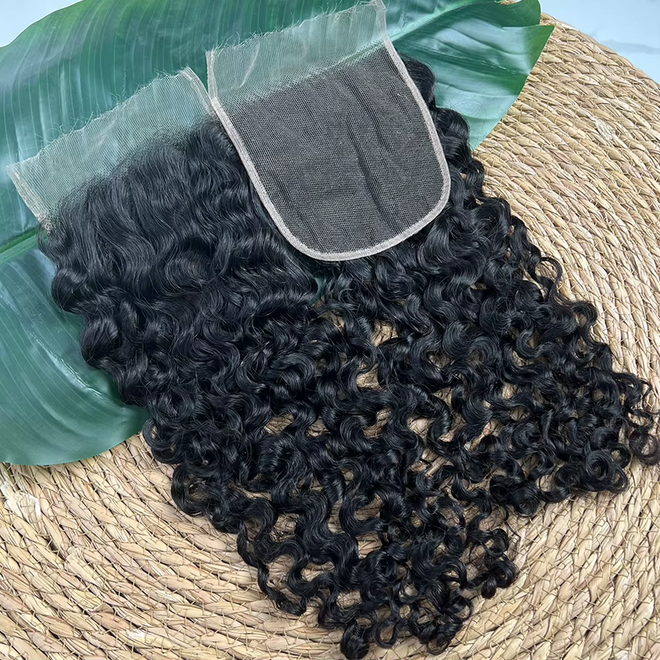 Fermeture de dentelle bouclée birmane 5x5 HD 100% cheveux humains pré-épilés noeuds blanchis