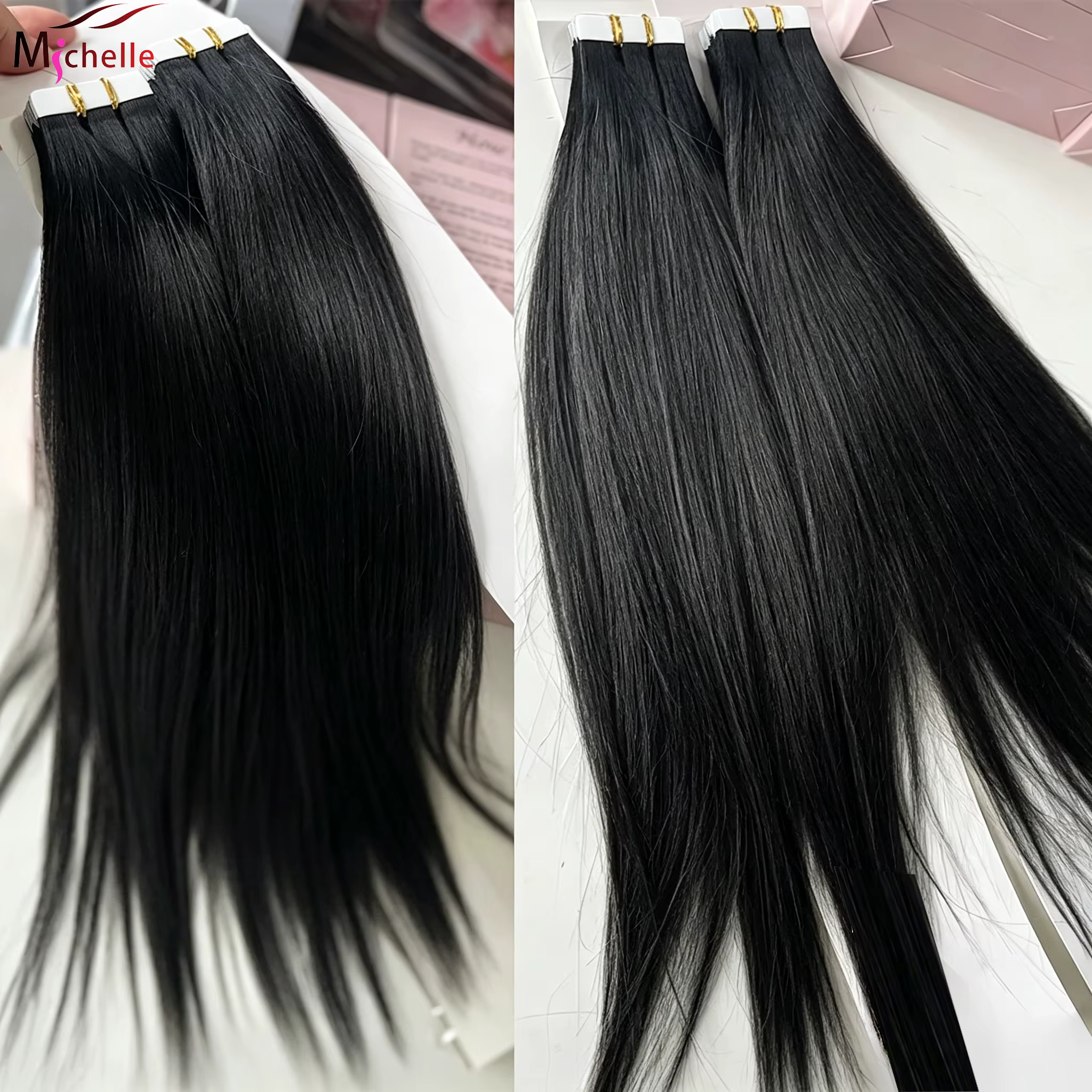 Extensions de cheveux à bandes adhésives lisses 100%