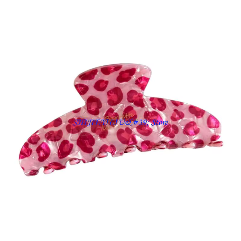 E21F – pince à cheveux en acrylique imprimé léopard rose
