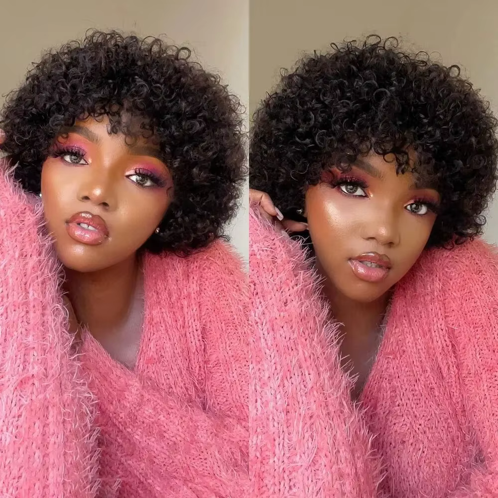 Grandes perruques rebondissantes Afro crépues bouclées pour les femmes noires pré plumées Machine perruque brésilienne