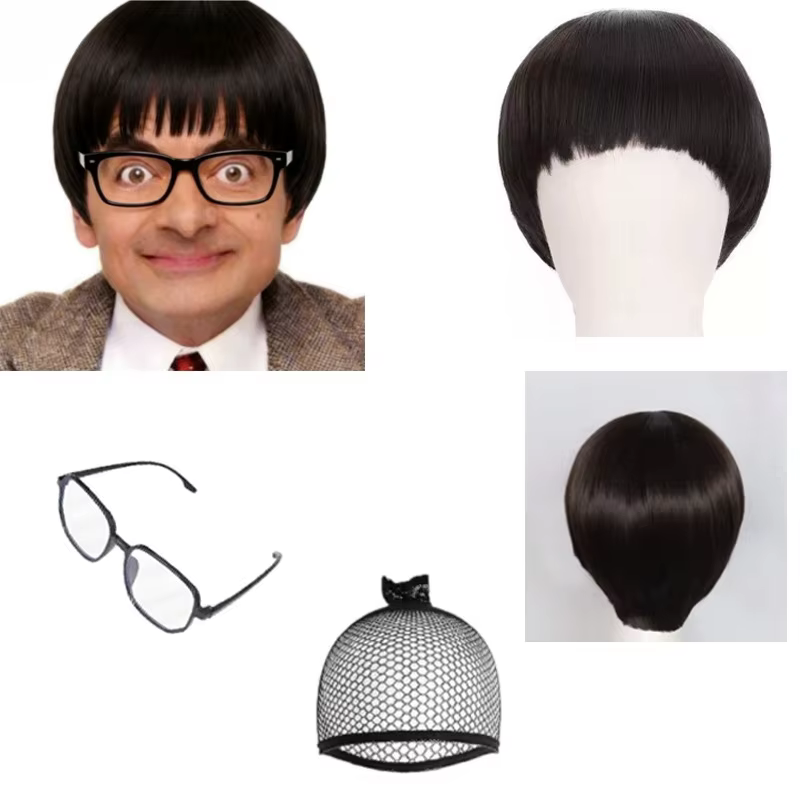 Perruque courte de cosplay + lunettes pour hommes