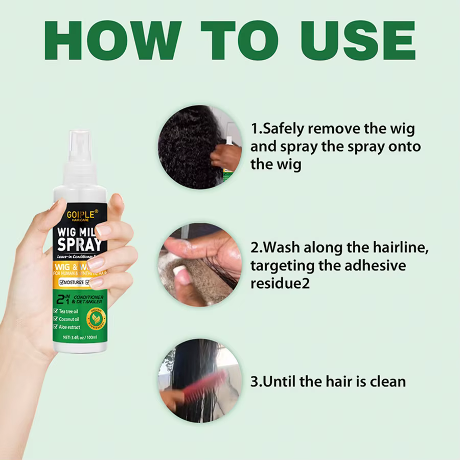 Spray pour perruques 100 ml, lait pour perruques, lisse et brillant, après-shampoing sans rinçage pour perruques, cheveux synthétiques pour femmes, anti-frisottis, soin hydratant