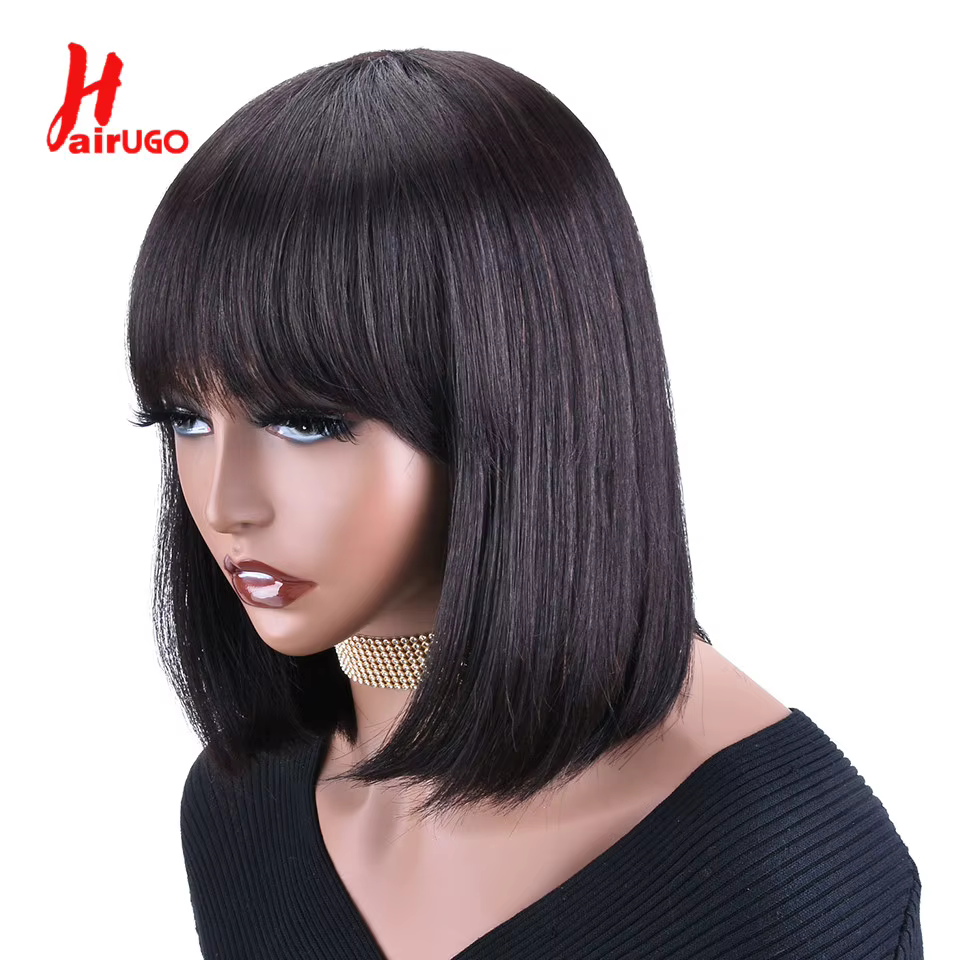 HairUGo-Perruque BOB blonde avec frange pour femme