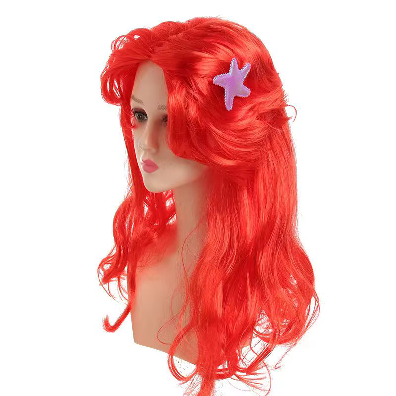 Costume Moana pour enfants, couvre-chef, perruque, jeu de rôle de bande dessinée Elsa Belle, petite sirène, accessoire de déguisement de princesse, cheveux synthétiques