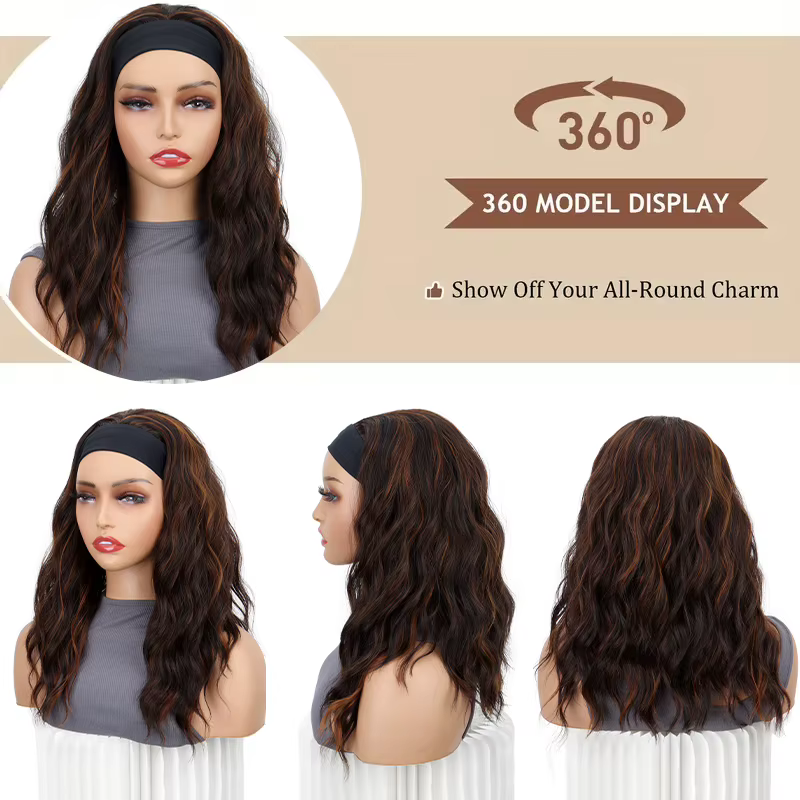 WIGSIN 16 pouces synthétique bandeau court vague d'eau perruque de cheveux bouclés pour les femmes respirant