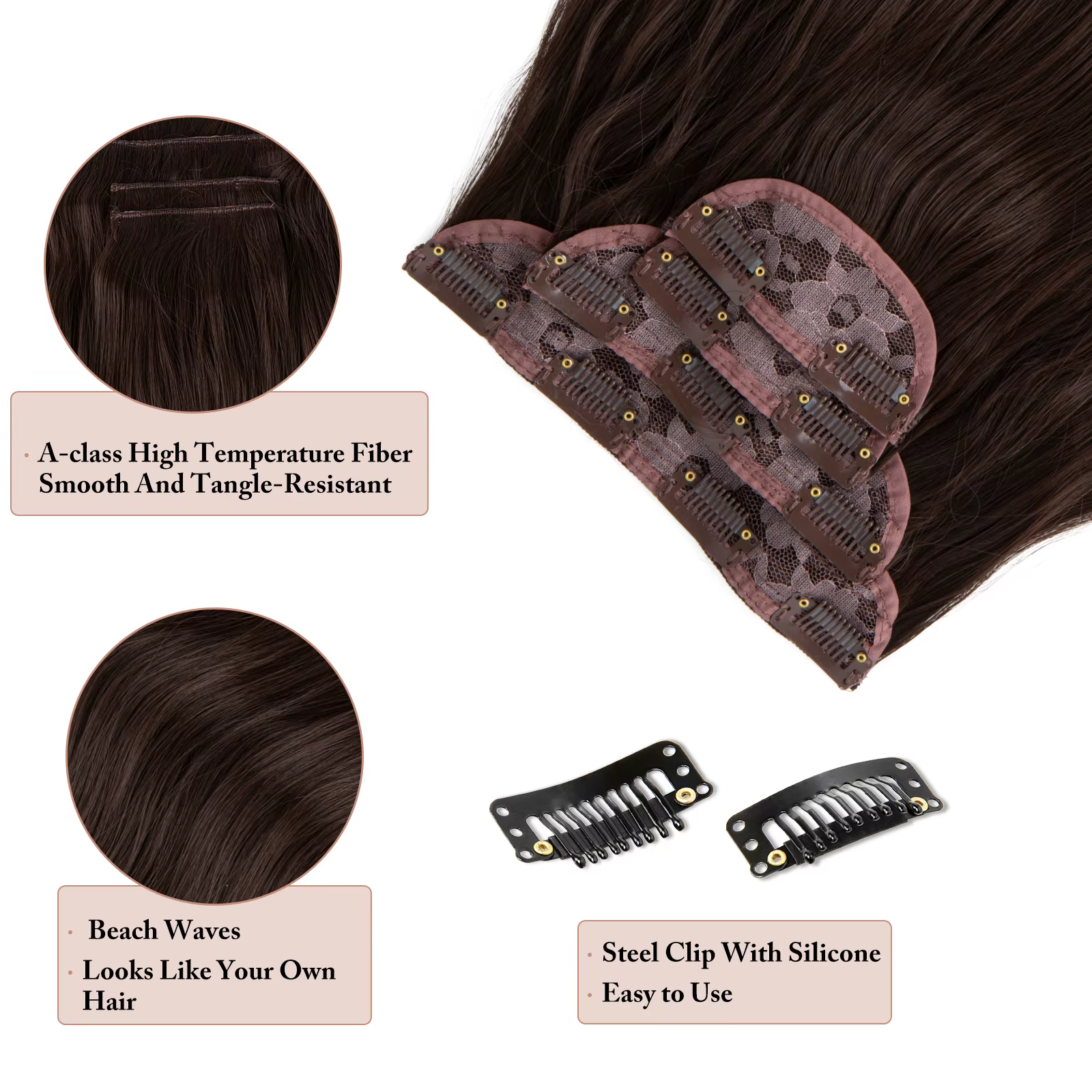 SARLA 22 pouces pince synthétique dans les Extensions de cheveux 4 pièces/ensemble postiche longue ondulée épaisse pour les femmes brun blond noir cheveux naturels