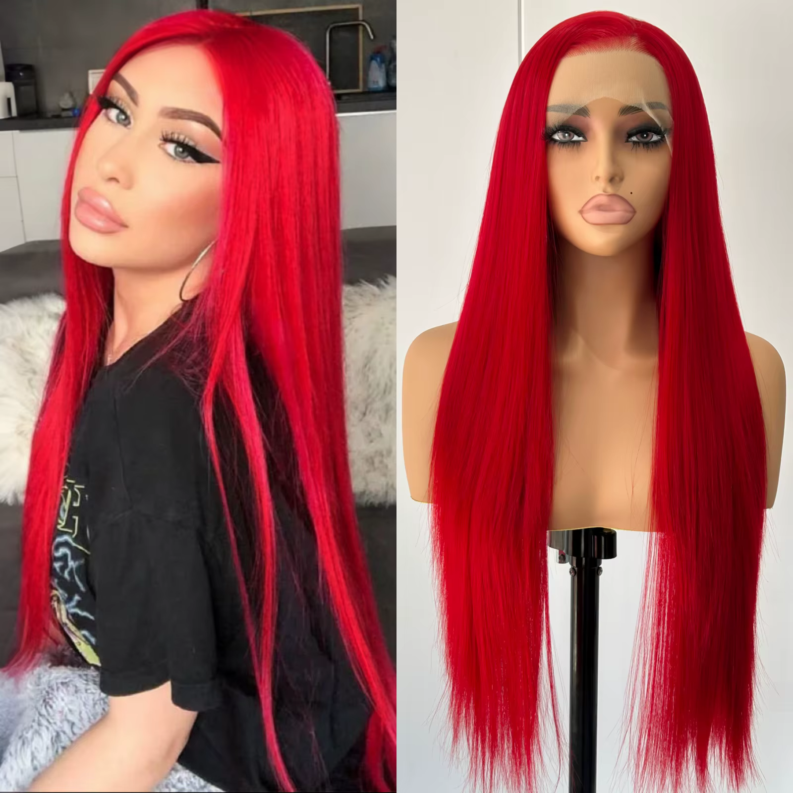Perruque Lace Front Wig synthétique lisse et longue