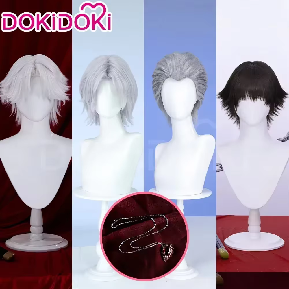 【Partiellement prêt à être expédié】Perruque Dante Vergil V Lady Nico Trish pour Cosplay de jeu DokiDoki, cheveux gris argenté et blancs, collier Mary Dante