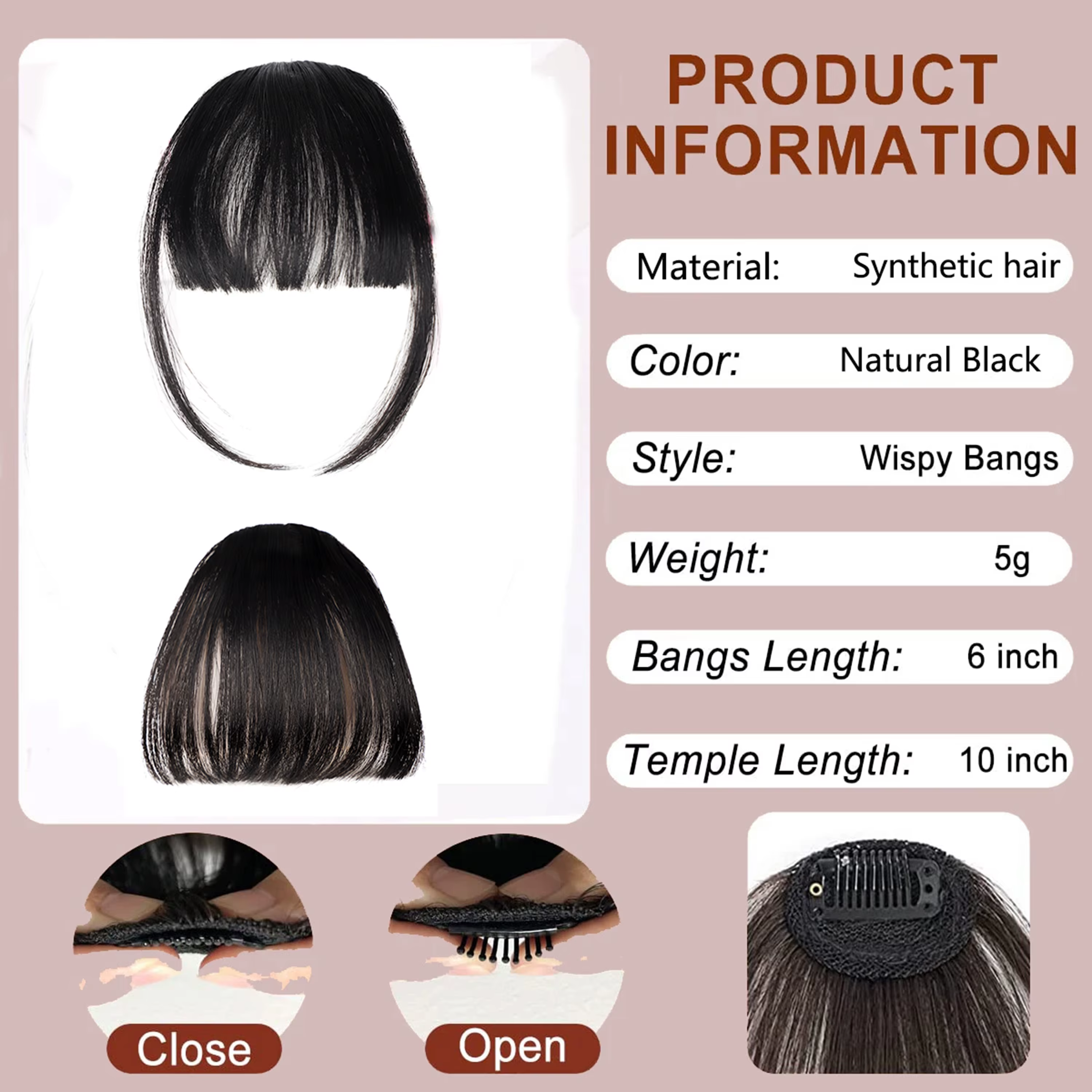 Faux franges coréennes à clipser pour coiffure